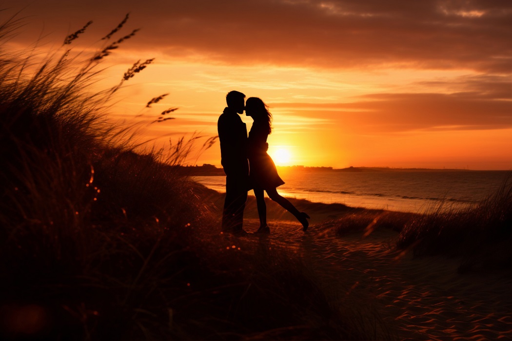 couple standing on sunset